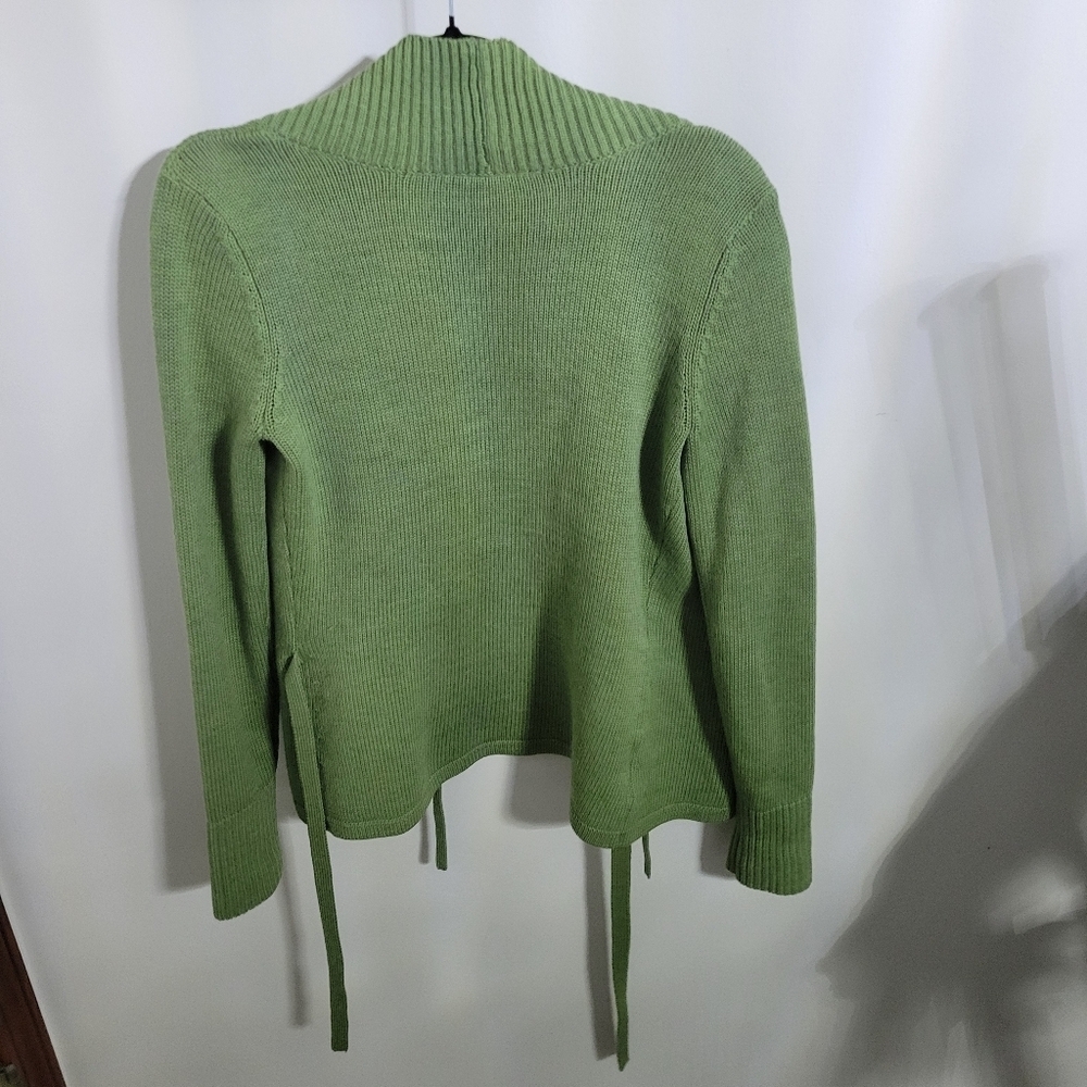 At Studio Soft Green 100% Extrafine Merino Wool Open Front Tie Cardigan, Size M - Picture 3 of 5